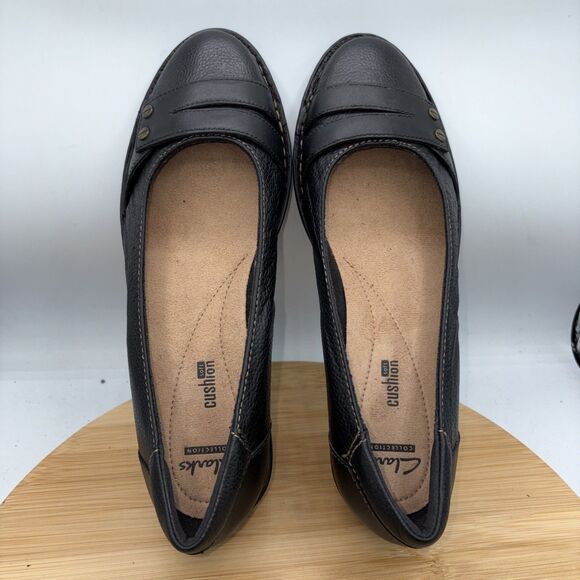 Clarks Pegg Abbie Black Leather Slip On Comfort Flats Shoes Women’s Size 10 - Picture 8 of 10